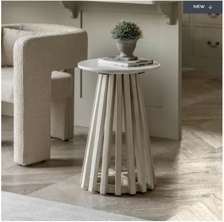 Linnea Furniture Collection With Slatted Mango Wood & White Marble Tabletops