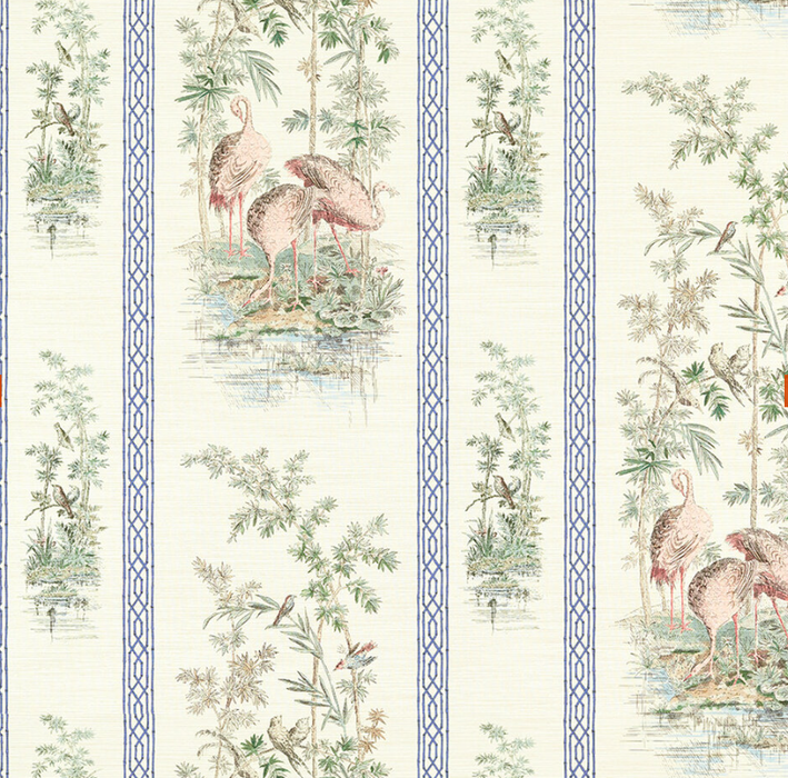 Zoffany Wallpaper - Cotswold Manor - Storks & Thrushes (Sold by the metre) - Tuscan Pink/ Cobalt