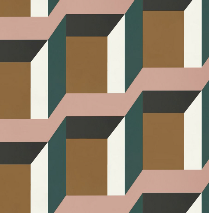 Zoffany Wallpaper - Palladio Volume I - Impact Geo - Muddy Amber / Tuscan Pink / Huntsman Green