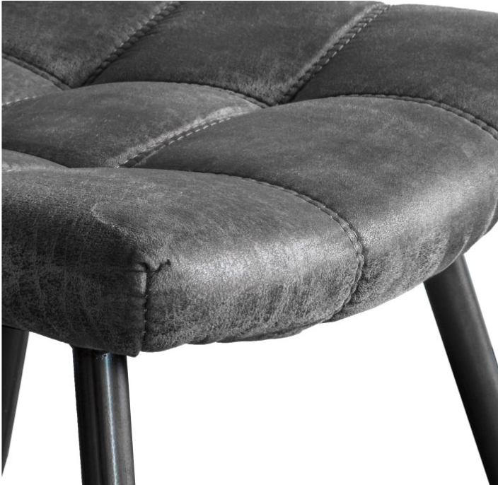 Ravenna Dining Chair In Dark Grey Leather & Metal Frame - Set of 2