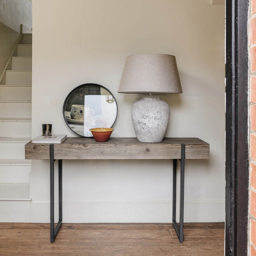 Shelby Console Table, Rustic Recycled Pine, Steel Legs