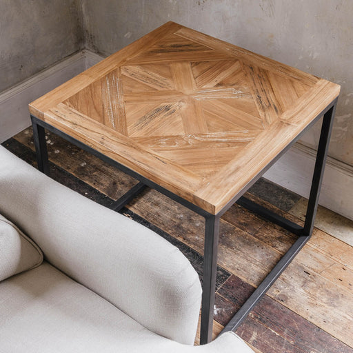 Shelby Side Table, Natural, Washed Recycled Teak Top, Steel Legs