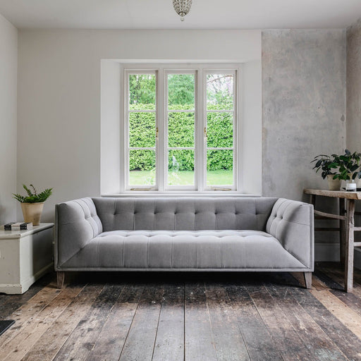 Chester 3-Seater Sofa, Grey Cotton, Oak Legs