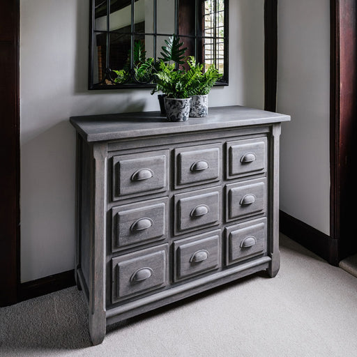 Berkeley Sideboards, Nine Drawer Chest, Distressed Grey, Recycled White Pine