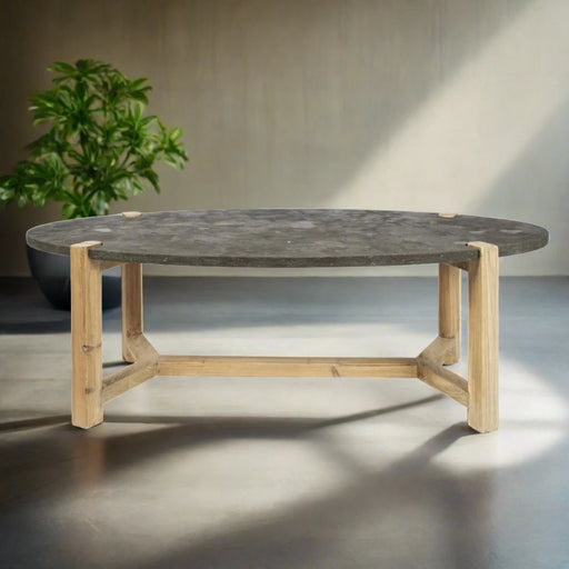 Berkeley  Coffee Table, Recycled Pine, Oval, Stone Top