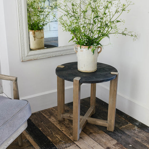 Berkeley Side Table, Natural Recycled Pine, Black Stone Top 