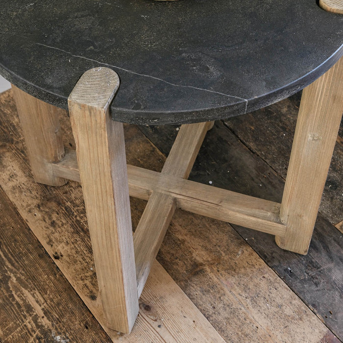 Berkeley Side Table, Natural Recycled Pine, Black Stone Top
