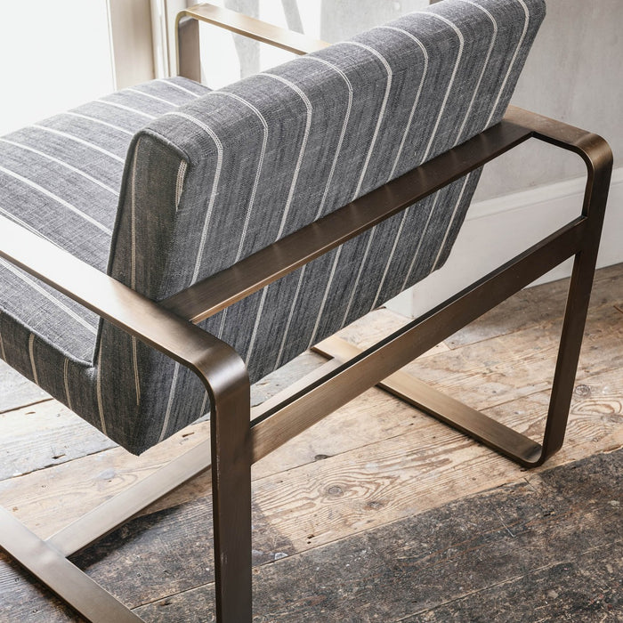Verona Armchair, Striped Fabric, Iron Framed