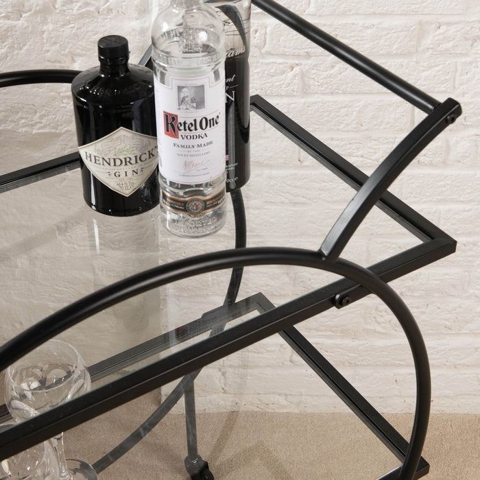 Empire Drinks Trolley, Black Iron, Glass Top, Round