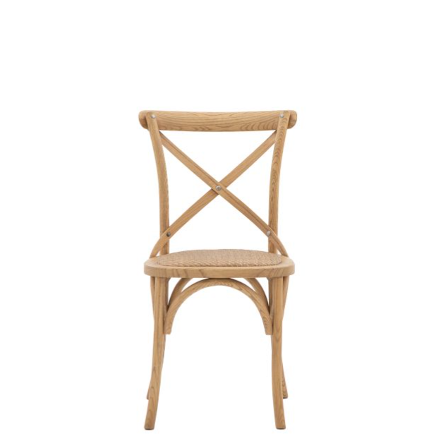 Paris Dining Chair With Natural Rattan Seat & Natural Wood Frame - Set Of 2