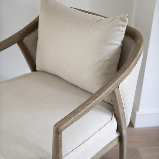 Liberty Armchair, Beige Linen, Curved, Oak Framed 