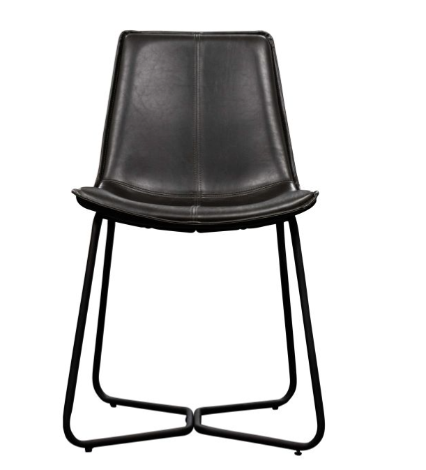 Conrad Dining Chair In Black Leather & Metal Legs