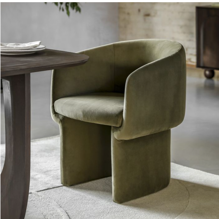 Finsbury Curved Tub Dining Chair In A Smooth Green Moss Fabric