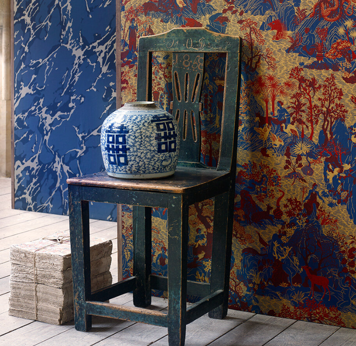 Zoffany Wallpaper - Cotswold Manor - Avalonis (Sold by the metre) - Como Blue/ Koi