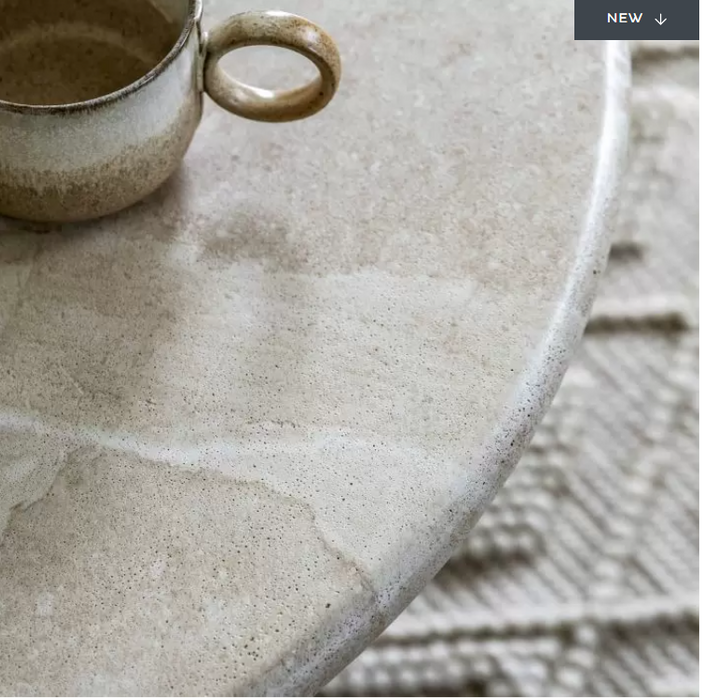 Montpellier Round Coffee Table, Off White Stone, Bronzed Brass