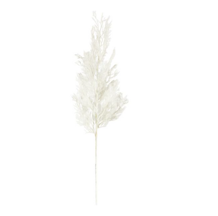 Artificial Cypress Flocked Stem, White