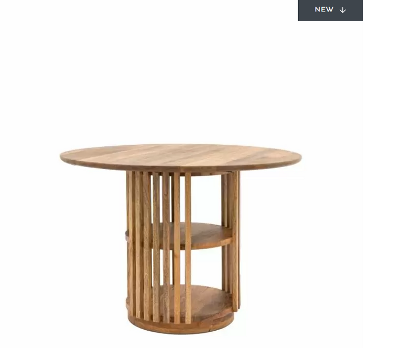 Morgan Round Dining Table, Natural Slatted Solid Mango Wood