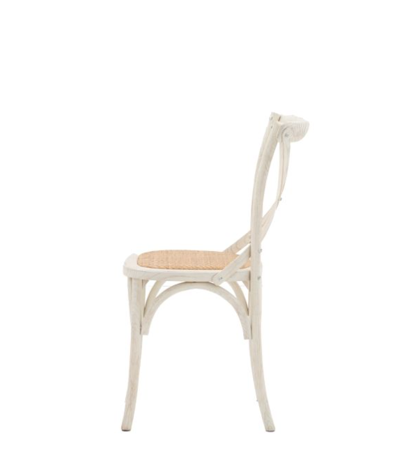 Paris Dining Chair With White Rattan Seat & White Wood Frame - Set of 2