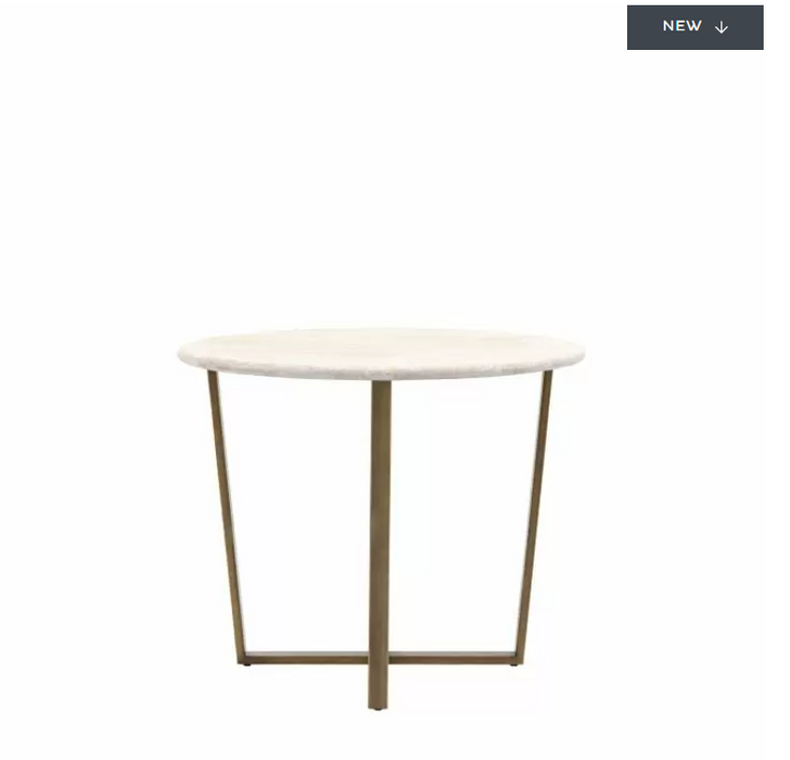Montpellier Round Dining Table, White Faux Marble, Brushed Brass