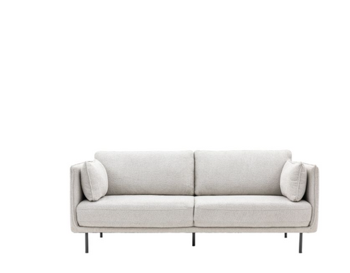 Chiswick 3 Seater Sofa, Natural Boucle Fabric, Side Cushions, Black Metal Legs, Slim Arms, Due In 22/04/2024