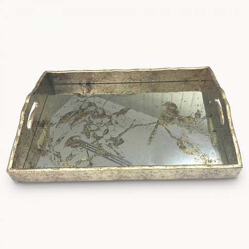 Kent Mirrored Bird Tray, Gold, Glass, Rectangular, Handle