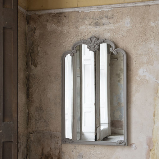 Langham Wall Mirror, Grey Polyurethane, Glass, Carved 