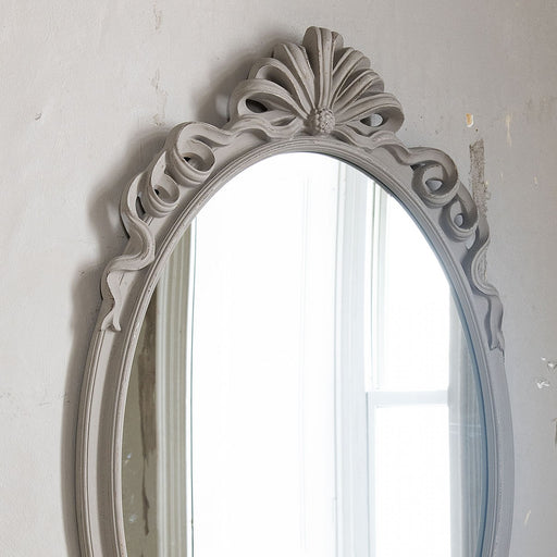 Langham Wall Mirror, Grey Polyurethane, Glass, Oval, Ribbon Top 