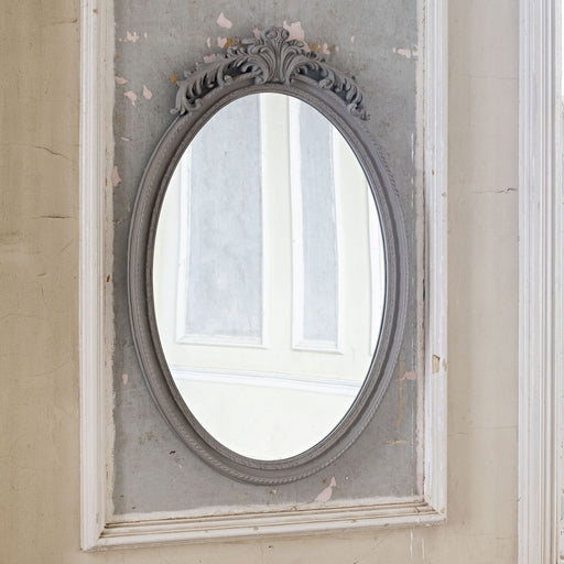 Langham Wall Mirror, Grey Polyurethane, Oval, Crest Top