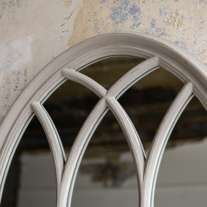 Langham Wall Mirror, Grey Paulownia Wood, Glass, Arched, Window