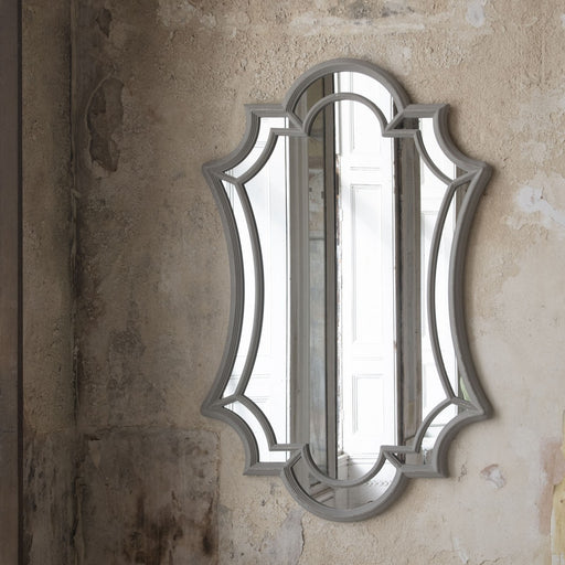 Langham Wall Mirror, Grey Polyurethane, Glass, Curved, Ornate 