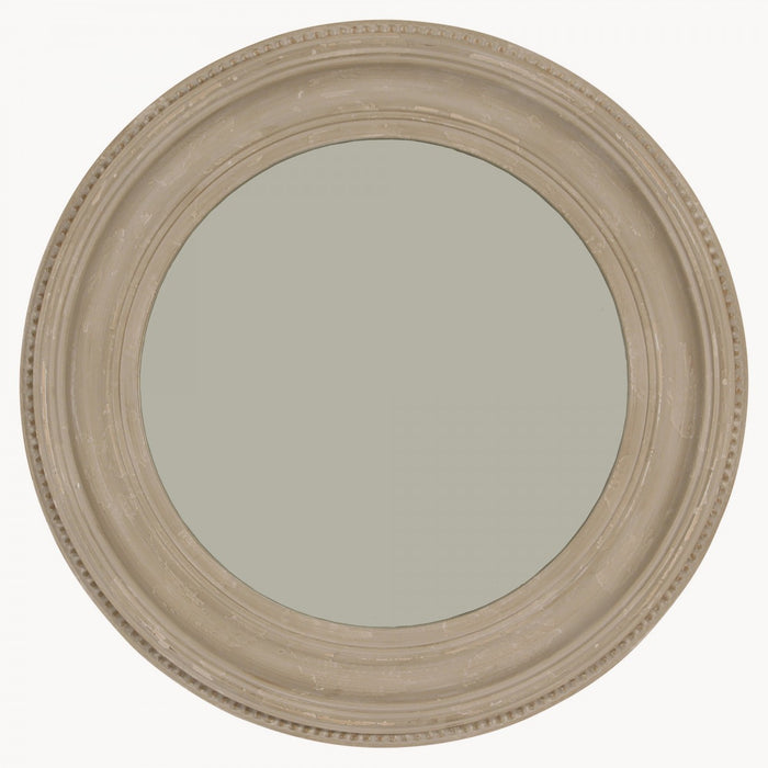 Langham Wall Mirror, Grey Paulownia Wood, Round, Beaded Mirror