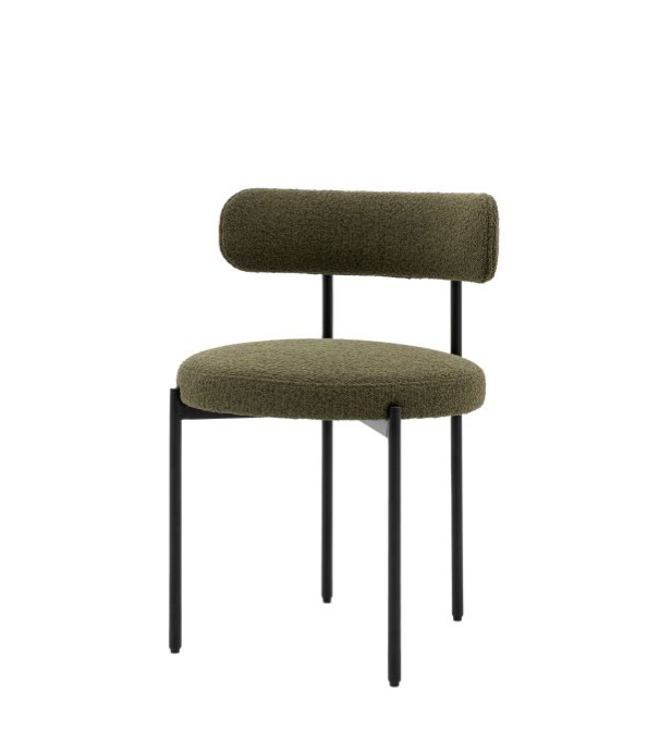 Austin Dining Chair In Green Fabric & Black Metal Legs - Set Of 2