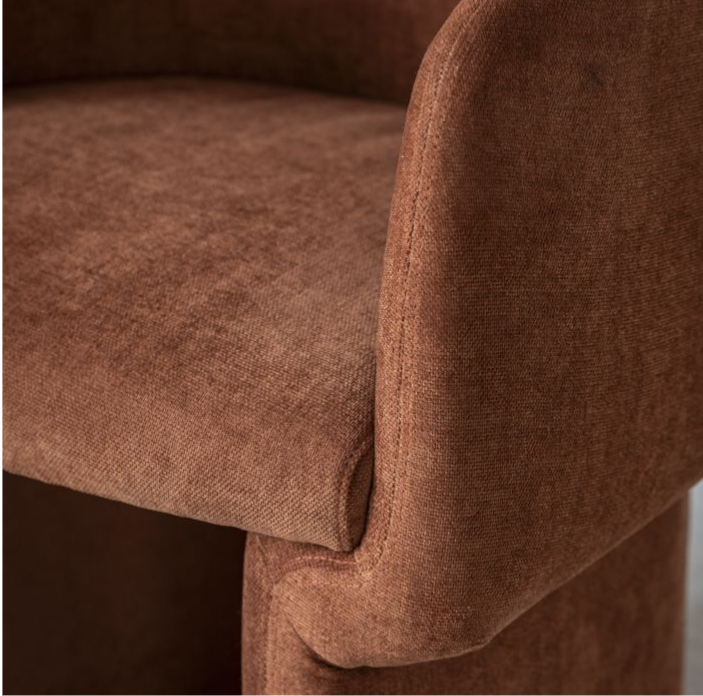 Finsbury Curved Tub Dining Chair In A Smooth Rust Fabric
