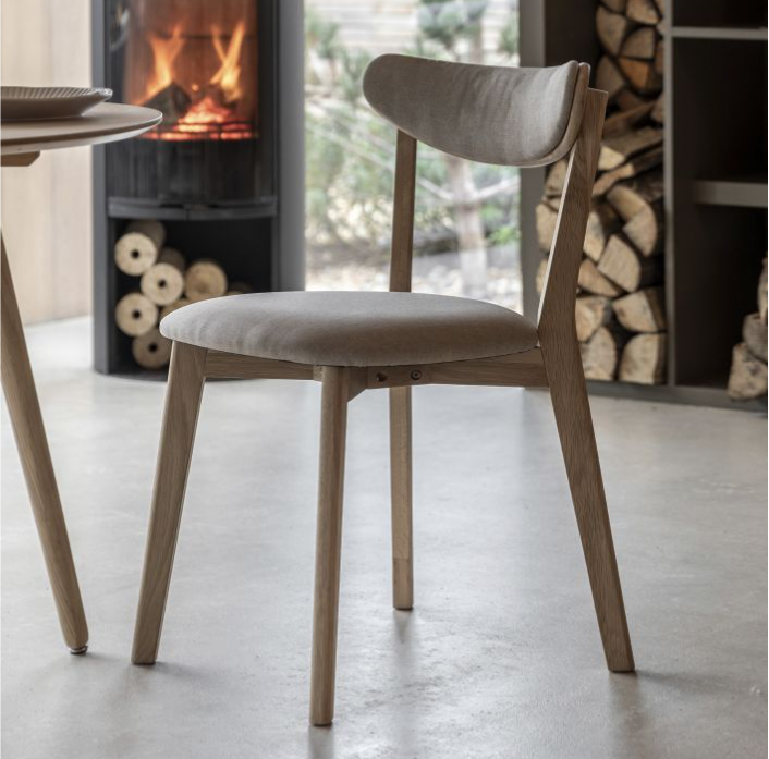 Berkeley Dining Chair In Natural Oak & Beige Fabric - Set of 2