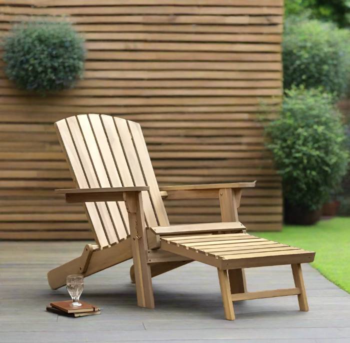 Ostara Outdoor Lounge Chair, Footstool, Natural Acadia Wood (Due Back In 25/06/24)