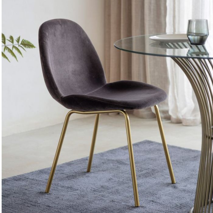 Ashford Dining Chair, Chocolate Brown Velvet, Gold Metal Legs - S/2
