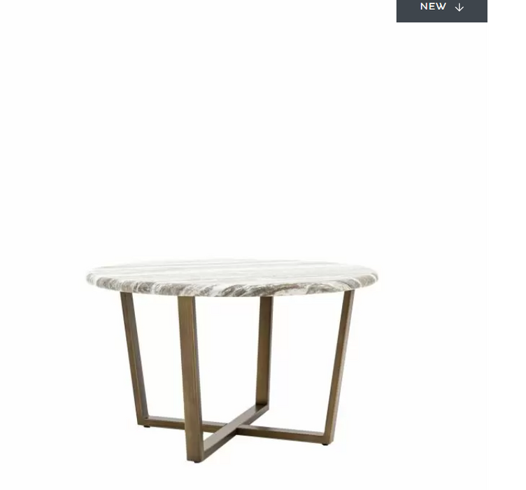 Burlington Round Coffee Table, Grey Marble Top, Bronzed Brass Metal