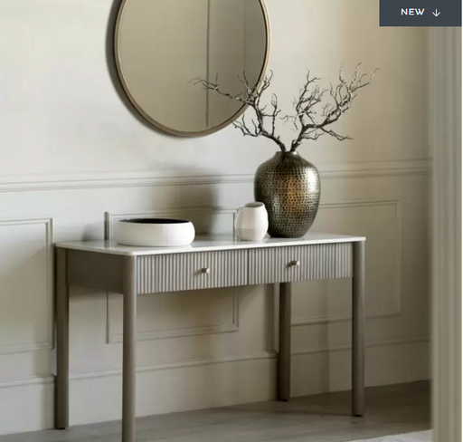 Ravenna 2 Drawer Console Table, White Marble, Natural Mango Wood