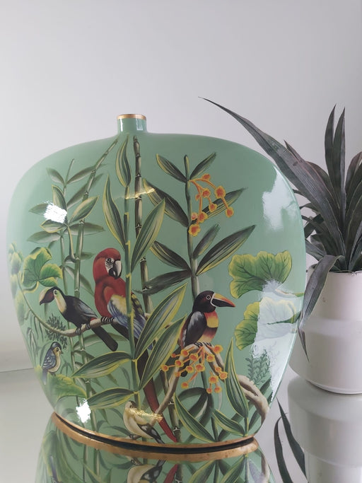 Exotic Ceramic Vase, Green, Botanical Jungle Theme