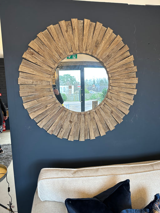 Wooden Wall Mirror, Large, Round Frame, Rustic Natutral, 120 cm