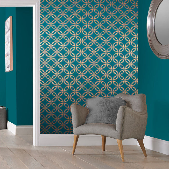Graham & Brown Eternity Teal And Copper Wallpaper
