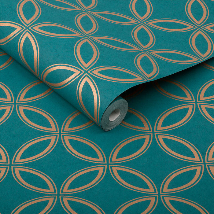 Graham & Brown Eternity Teal And Copper Wallpaper