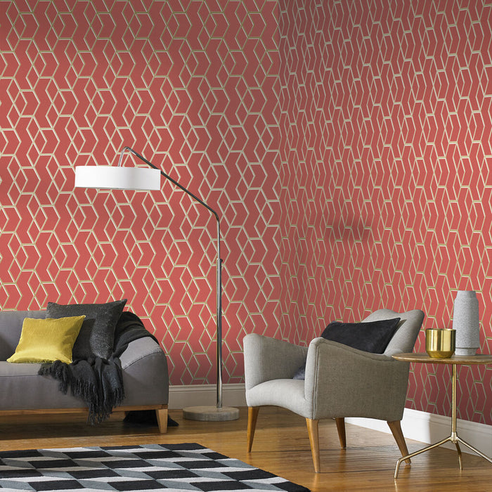 Graham & Brown Archetype Coral & Gold Wallpaper