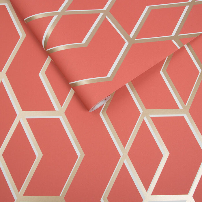 Graham & Brown Archetype Coral & Gold Wallpaper