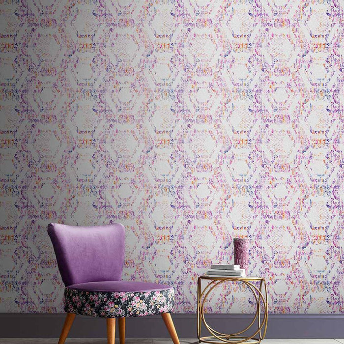 Graham & Brown Geo Damask Lilac Wallpaper