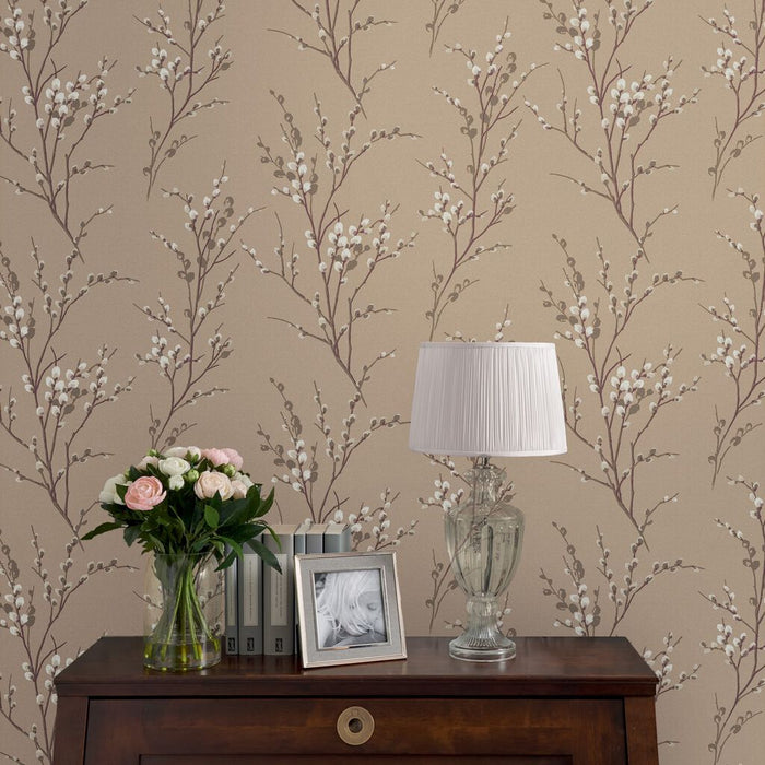 Laura Ashley Pussy Willow Wallpaper - Natural