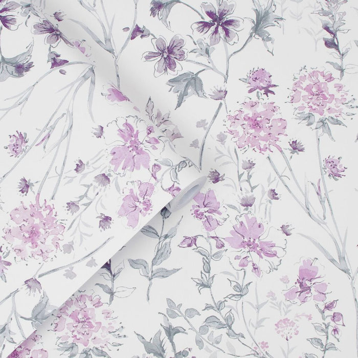 Laura Ashley Wild Meadow Wallpaper - Pale Iris