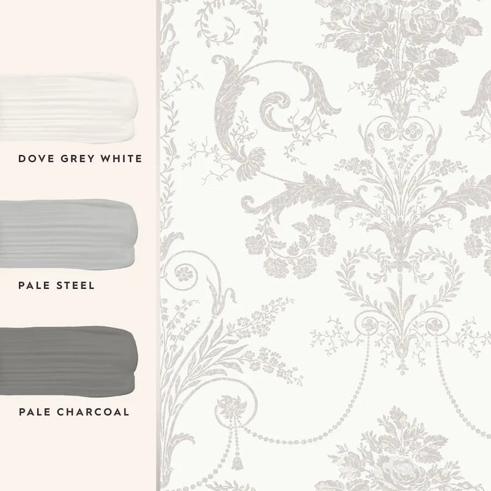 Laura Ashley Josette Wallpaper- White/ Dove Grey