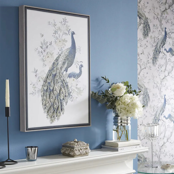 Laura Ashley Wall Art - Belvedere Box Framed Canvas With Peacock Design - 50 x 70 cm