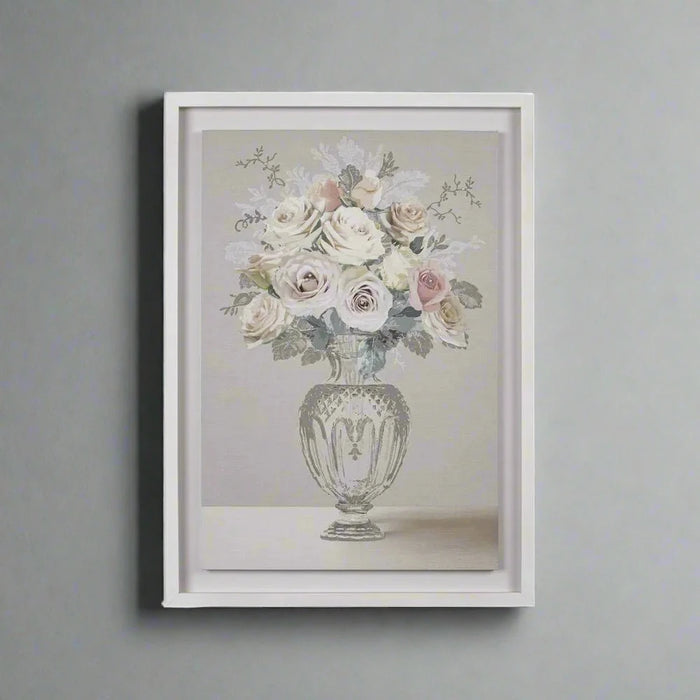Laura Ashley Wall Art - Rose Bouquet Vase Framed Floating Canvas